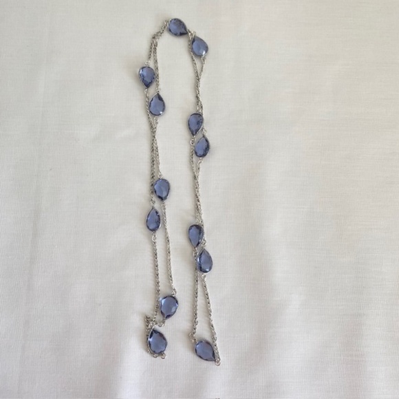 Purple Teardrop Crystal Cabochon Silver Plated Chain Necklace Length 36" - Picture 4 of 5